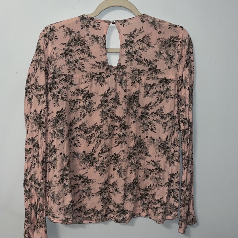 New Women's Grayson Threads Pink Gray Floral Design Crinkled Rayon Blouse Med